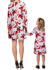 Women Christmas Snowman Print Long Sleeve Mini Dress Parent-child Dress