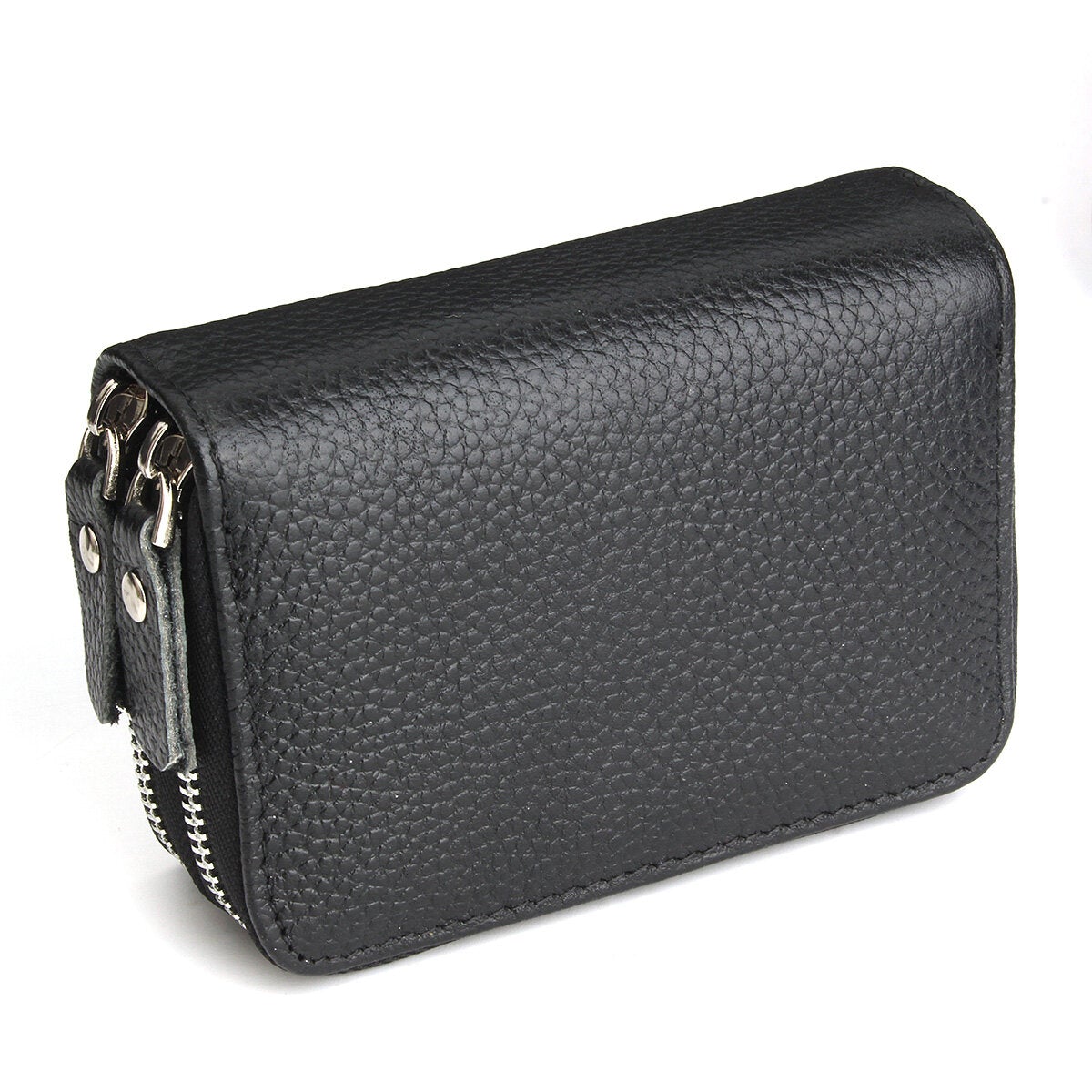 Unisex Genuine Leather 13 Card Slot Coin Holder RFID Anti-magnetic Mini Wallet Double Zipper Pocket Cowhide Coin Purse