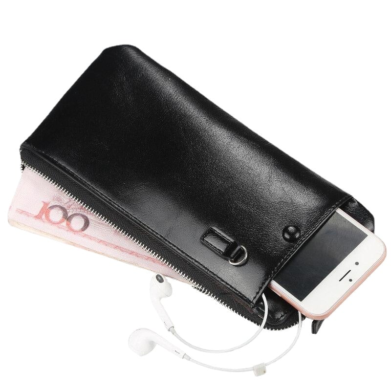 Men Faux Leather Long Phone Bag Zipper Wallet Card Holder Clutches Bag