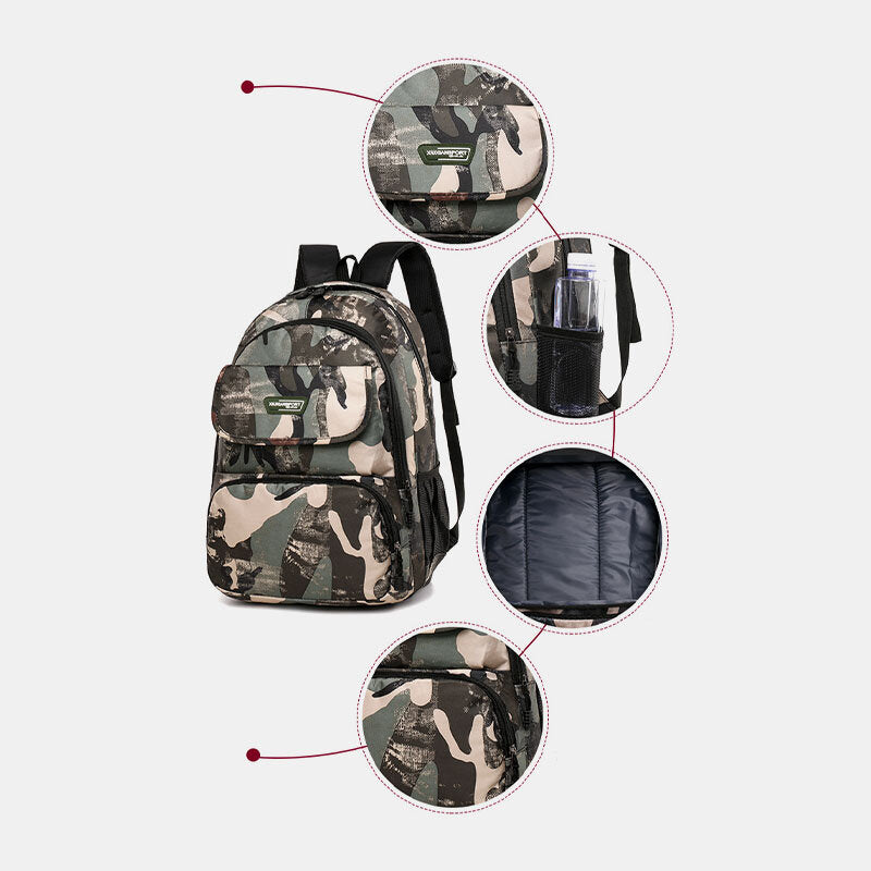 Men Large Capacity Camouflage Waterproof Student School Bag 15.6 Inch Laptop Bag Travel Outdoor Backpack