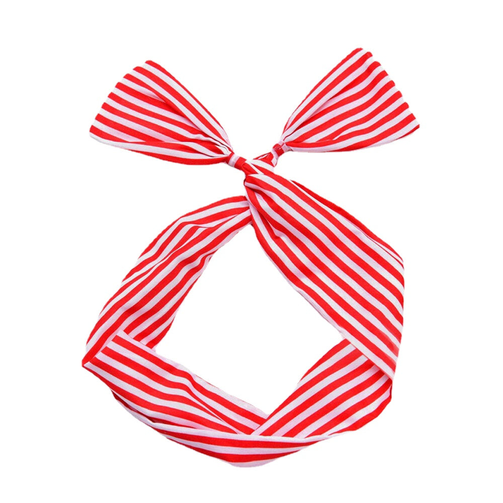 Women Cute Sweet Bow Headdress Dot Stripe Pattern With Adjustable Straight Wire Fabric Cross Tie Headband