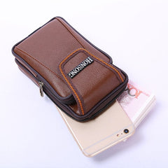 Faux Leather Casual Double Zipper Phone Bag Waist Bag For Men