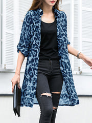 Long Sleeve Thin Light Chiffon Leopard Leisure Cardigan For Women