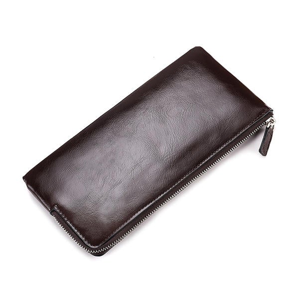 Men Genuine Leather Slim Multi-function Long Wallet Card Holder Phone Bag