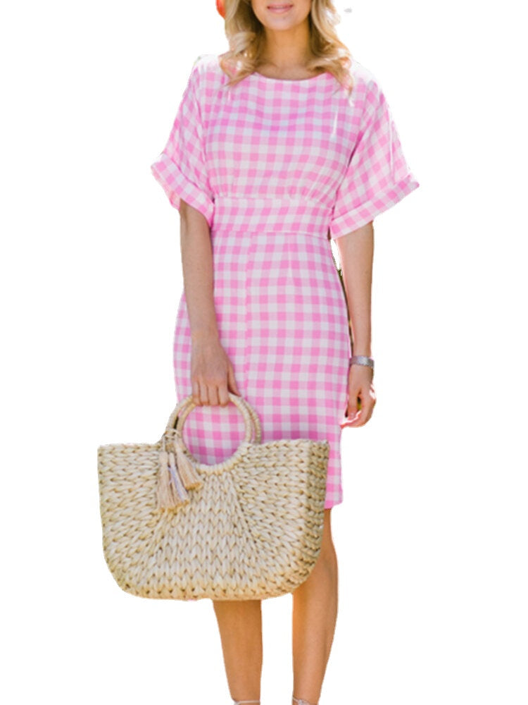 Plaid Back Zipper Dress With Side Pockets For Women