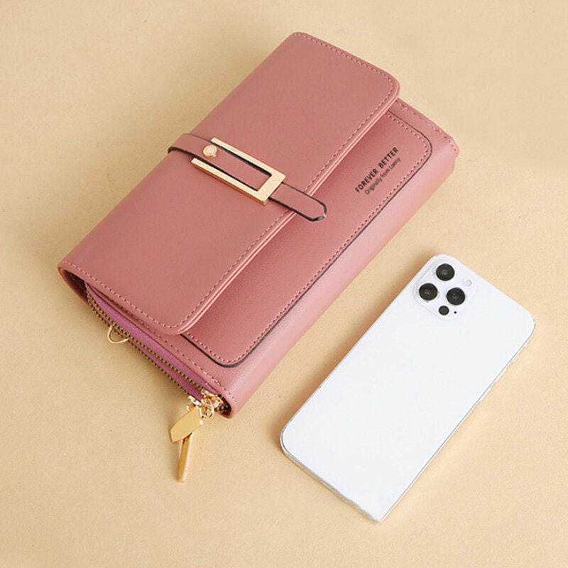 Women Faux Leather Double Layer Multifunction Phone Bag Crossbody Bag