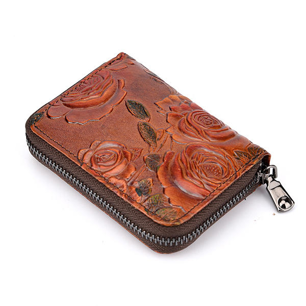 Genuine Leather Card Organ Holder Zipper Multi-card Bit Purse Wallet