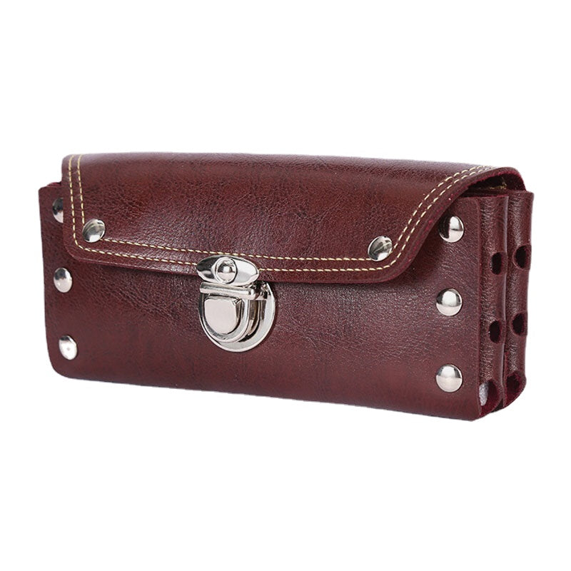 Men Horizontal Hasp Waist Bag Studded Design Multifunction Large Capacity Double Layer Phone Bag