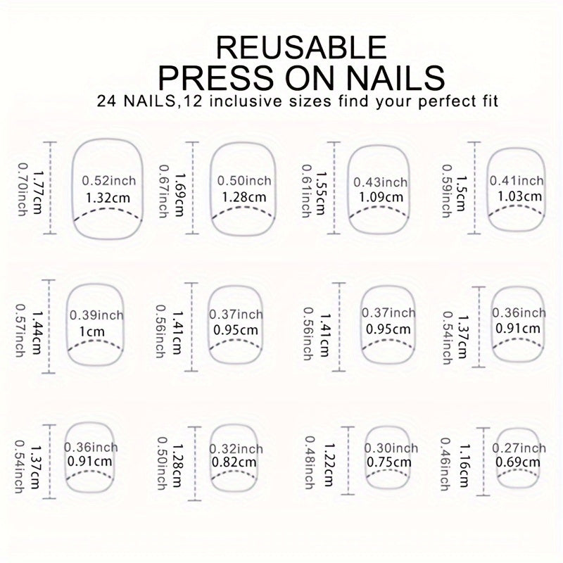 24Pcs Glossy Black Short Square Press On Nails - Minimalist Style Full Cover Fake Nails for Women & Girls