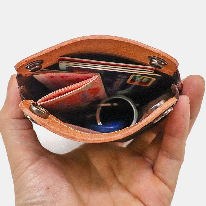 Unisex Vegetable Tanned Leather Wallet  Retro Color Matching Cowhide Coin Purse Card Holder Money Clip