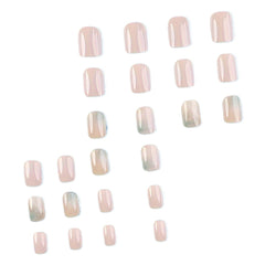 Pink & Light Green Marble Short Oval Press-On Nails - Elegant Fake Nails for Women & Girls
