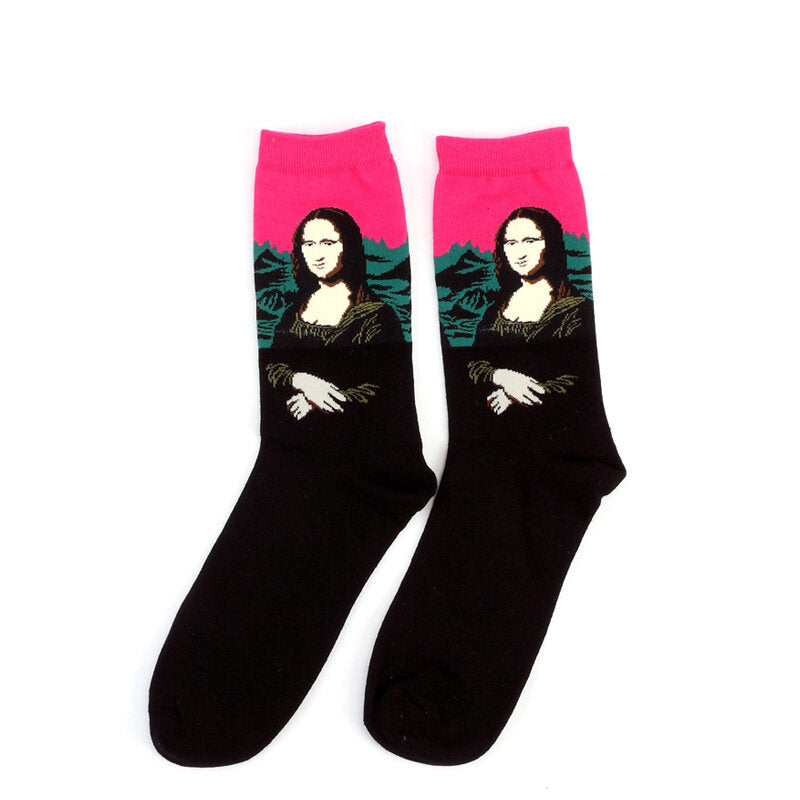 Unisex Mona Lisa Oil Painting Cotton Tube Socks