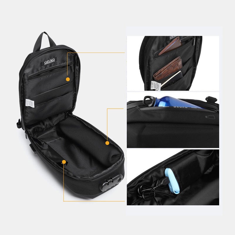 Men USB Charging Multi-pocket Anti-theft Waterproof Outdoor Crossbody Bag Chest Sling