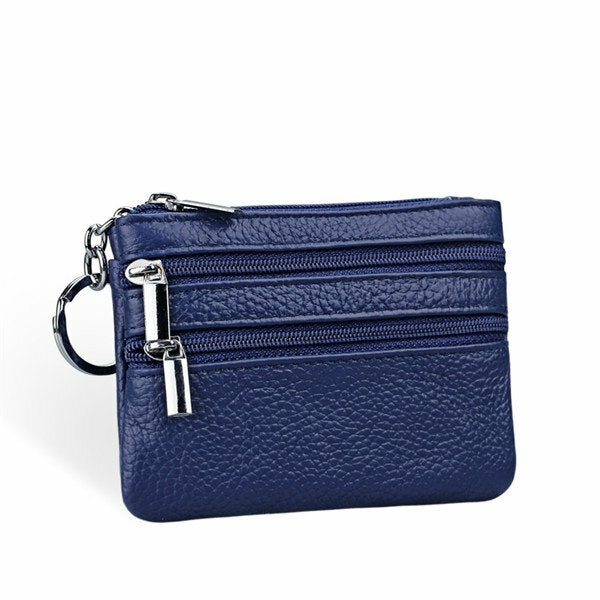 women genuine leather double zipper card holder clutch wallet candy color coin bags