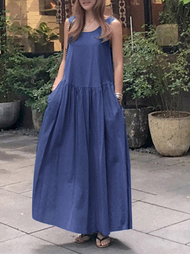 Retro European Bohemian Style Round Neck Maxi Dress