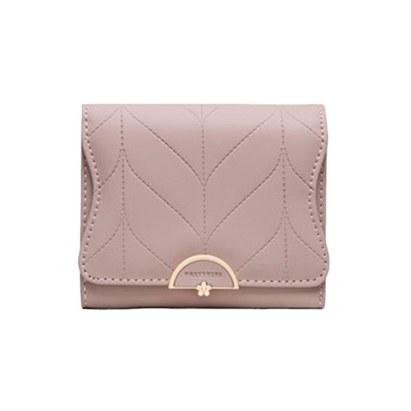 Women Trifold Short Wallet Leaf Line Design Folding Money Clip Multi-card Slot Card Holder