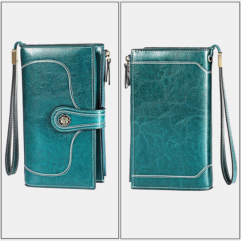 women genuine leather elegant vintage long wallet phone bag