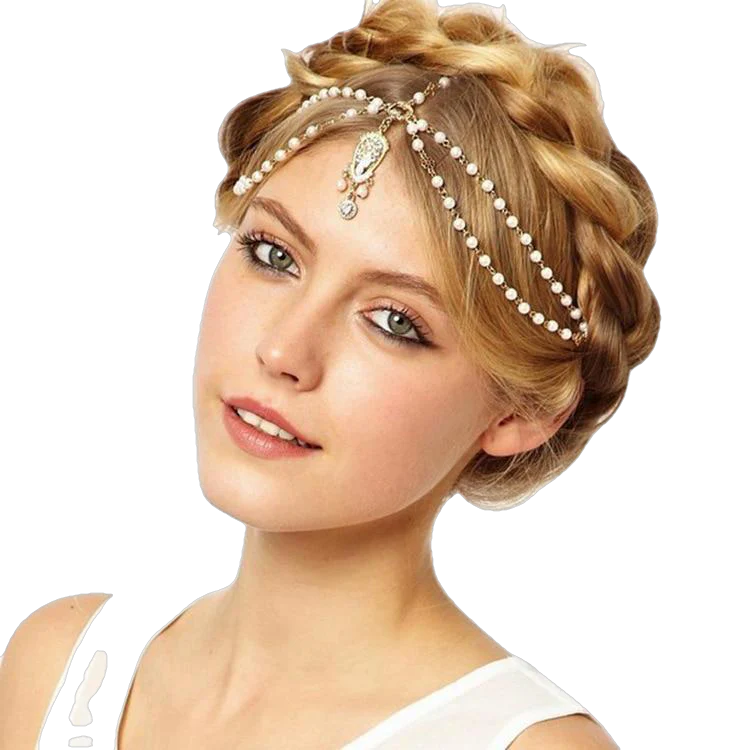 Hair Decoration Head Band White/Red Beaded Piece