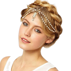Hair Decoration Head Band White/Red Beaded Piece
