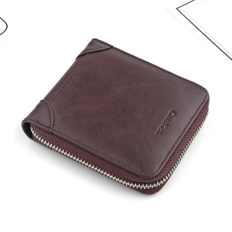 Men Faux Leather Tri-fold Retro Zipper Multi-card Slots Wallet