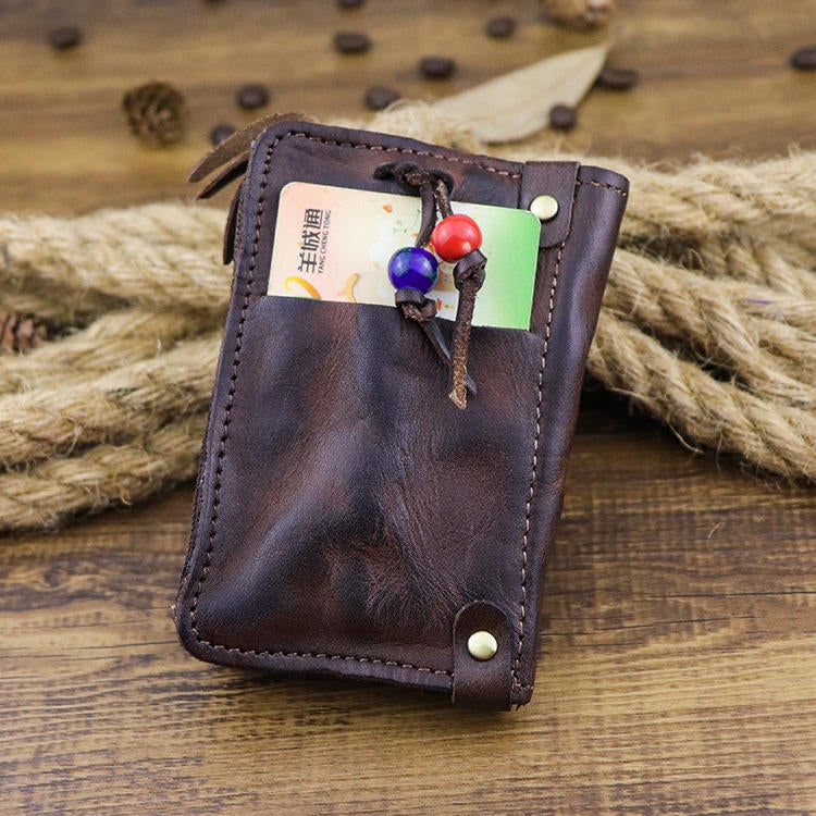 Men Genuine Leather Buckle Side Pull Pocket Key Bag Wallet