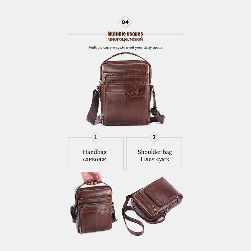 Men Genuine Leather Large Capacity Shoulder Baq Crossbody Bag