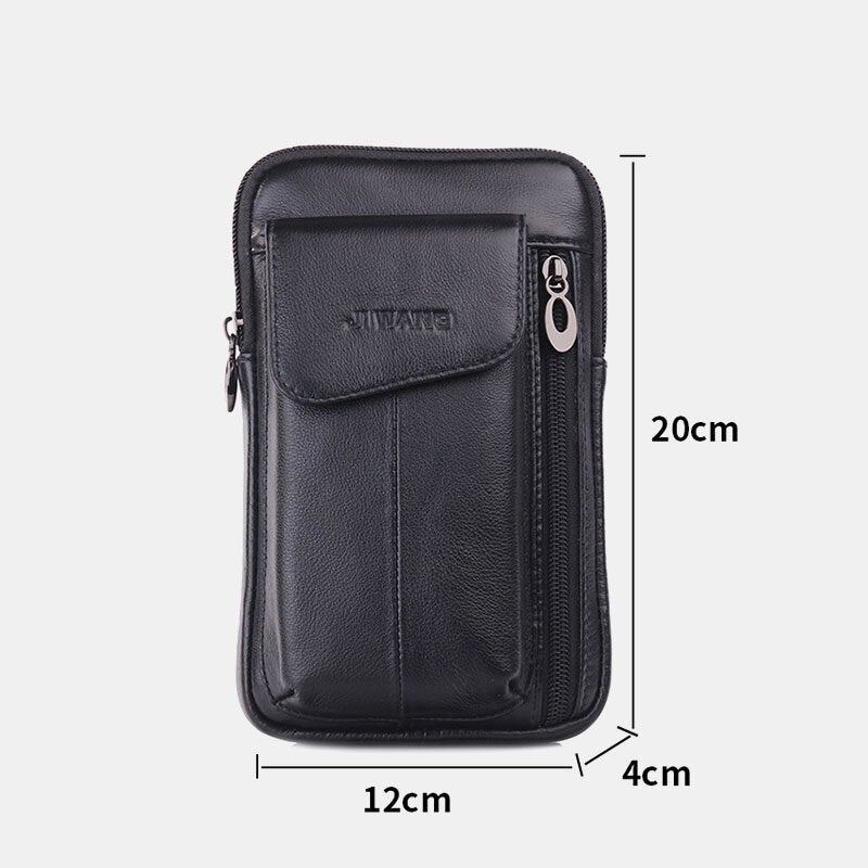 Men Genuine Leather 6.5 Inch Phone Bag Waist Belt Crossbody