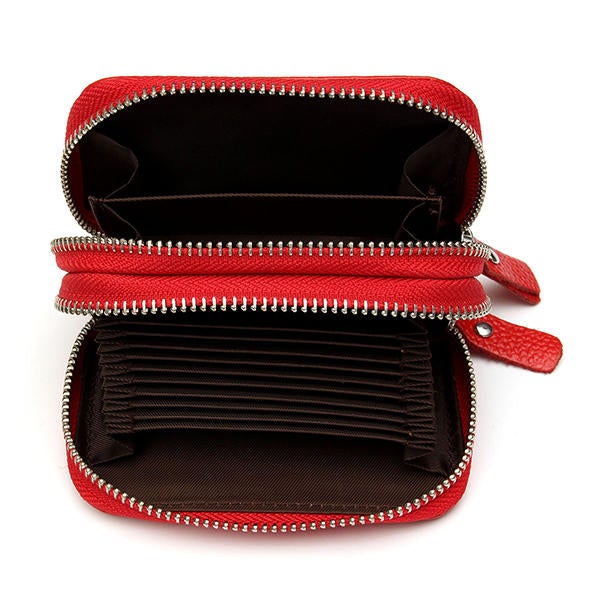 Women Men RFID Antimagnetic Genuine Leather Zipper Card Holder Purse Wallet