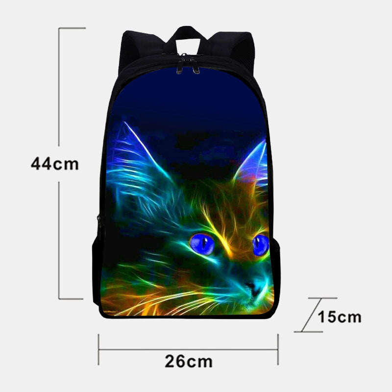 Unisex Oxford Fluorescence Luminous Cat Pattern Large Capacity School Bag Backpack