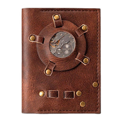 Women Vintage Rivet Gear Unique Design Wallet EDC Short Bifold Card Holder