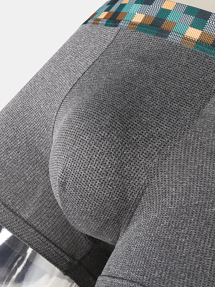 Mens Solid Thin Breathable Modal Crotch Patchwork Elastic Waist Home Comfy Boxers