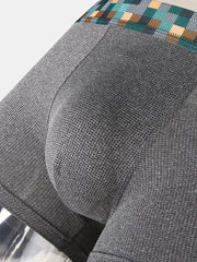 Mens Solid Thin Breathable Modal Crotch Patchwork Elastic Waist Home Comfy Boxers