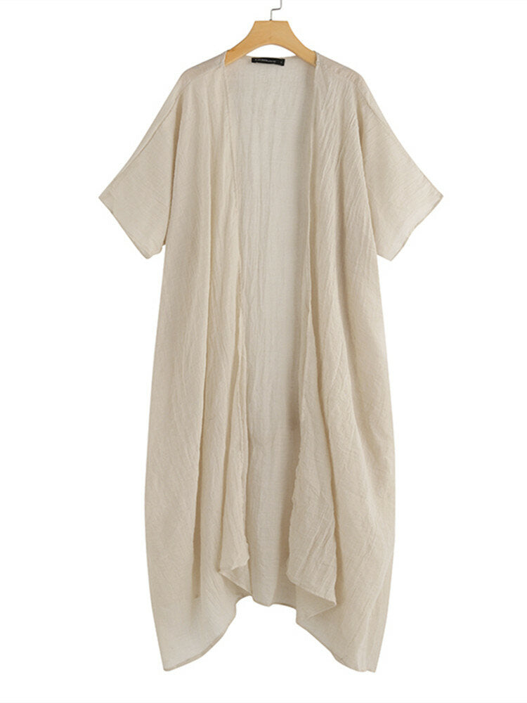 Solid Color Front Open Asymmetric Long Maxi Cardigans