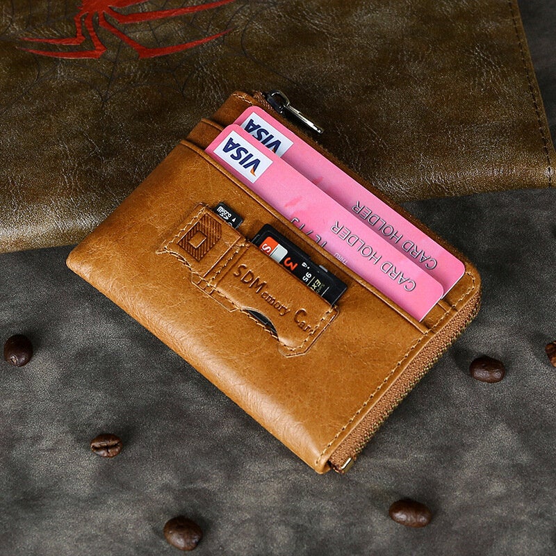 Men Genuine Leather Wallets Retro Multifunctional RFID Anti-theft Brush Card Holder Money Clip Coin Purse Cowhide