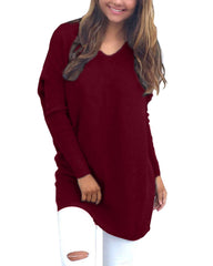 Women Long Sleeve V Neck Casual Loose Solid Pullover Shirt Blouse