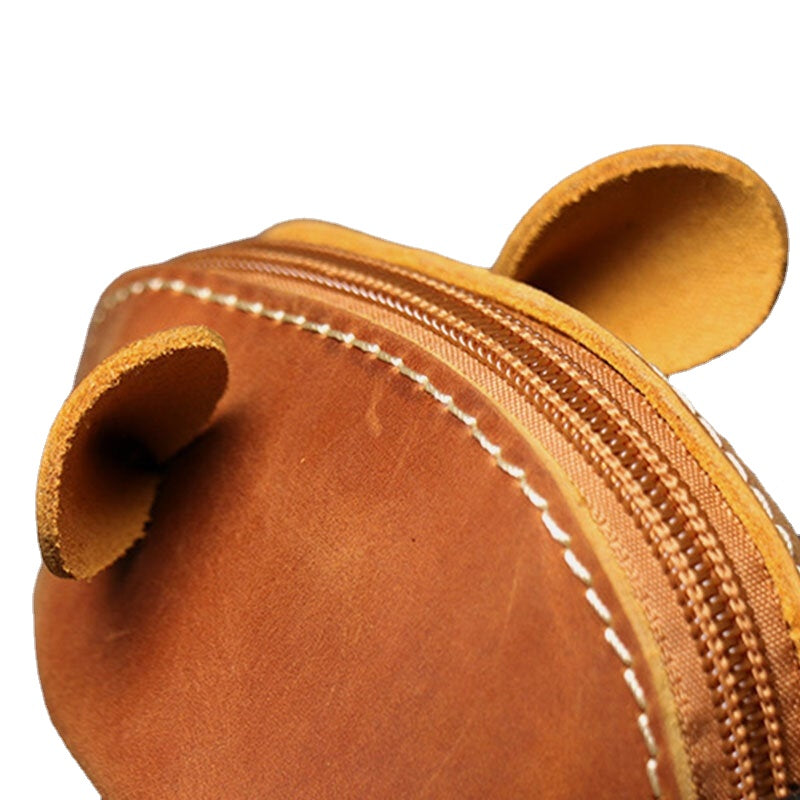 Genuine Leather Solid Cute Cartoon Mouse Look Multifunction Hand Carry Key Coin Storage Bag