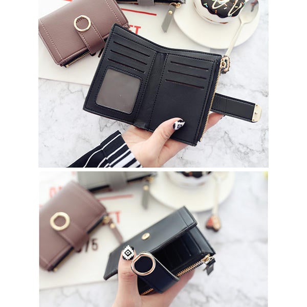 Women Ring Buckle Simple Zipper Wallet Purse Card Holder