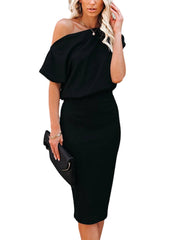 Women Solid Color Off Shoulder Elegant Bodycon Dress