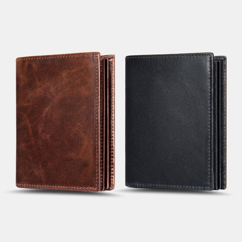 Men Oil Wax Leather Short Bifold RFID Anti-magnetic Wallets 16 Card Slot Thicken Driver License Card Holder Coin Purse