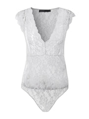 Women Lace See-through V-neck Tights Shapewear Outside Wearing Casual Bodysuit