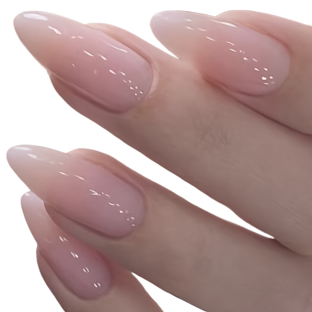 24 Pcs Nude White Press On Nails - Medium Stiletto Almond, Gradient Natural Design, Full Cover Fake Nails for Manicure Decor