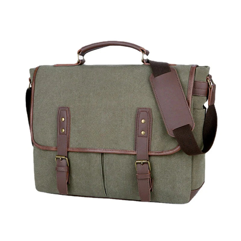Men's Vintage Canvas Multi-Pocket Wear-Resistant Business Messenger Laptop Crossbody Bag