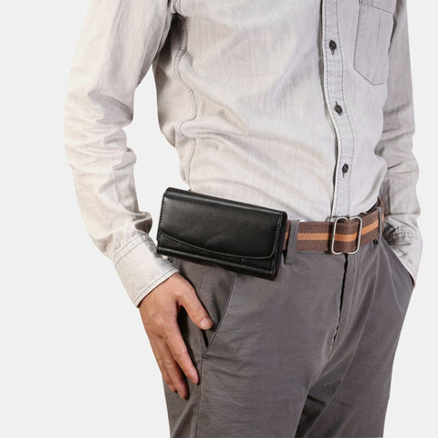 Men Faux Leather 7.2 Inch Phone Bag Waist Belt Hanging Pack With Loop