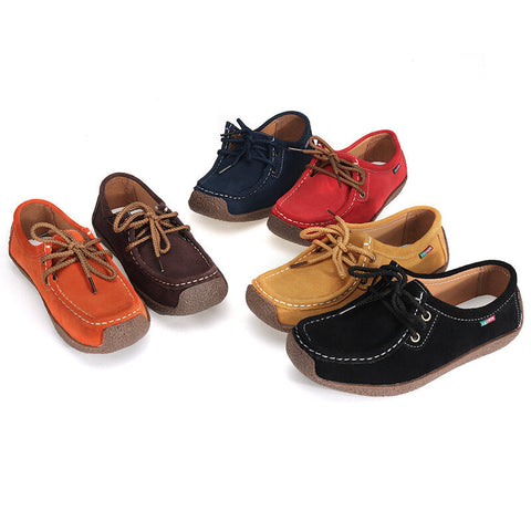 Women Suede Lace-up Flats Leather Loafer Boat Shoes Casual Comfortable Soft Shoes Camping Hiking Travel