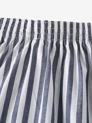 Mens 100% Cotton Basic Striped Breathable Loose Fit Home Lounge Shorts Boxers With Pocket