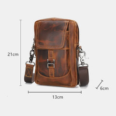 Men Genuine Leather Multifunction Lightweight Crossbody Bag Multi-pocket Belt Phone