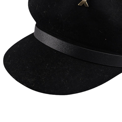 Pure Wool Flat Hats Navy Hat British Style Chain Octagonal Hat Beret Flat Hats