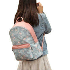 Women Flamingo Cartoon Printing Backpack Floral Casual Girl School Bag