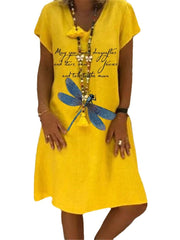 Casual Loose V-neck Short Sleeveless Funny Letter Print Mini Dress