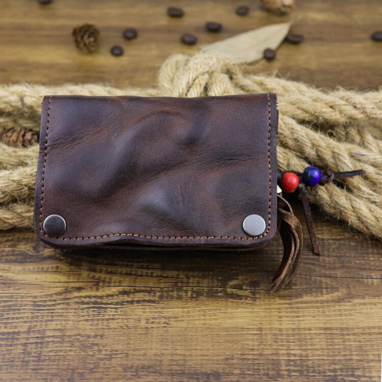 Men Genuine Leather Buckle Side Pull Pocket Key Bag Wallet